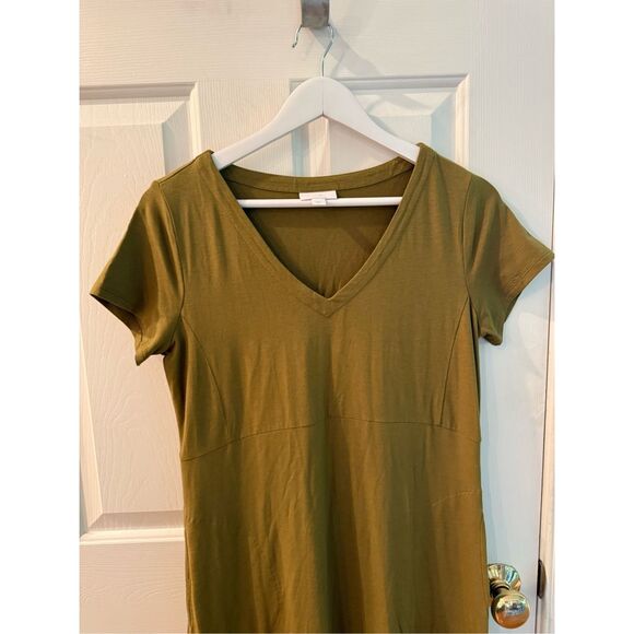 J. Jill Olive Green Short Sleeve V-Neck Maxi Dress w/ Pickets Sz XS NWOT - Picture 2 of 8